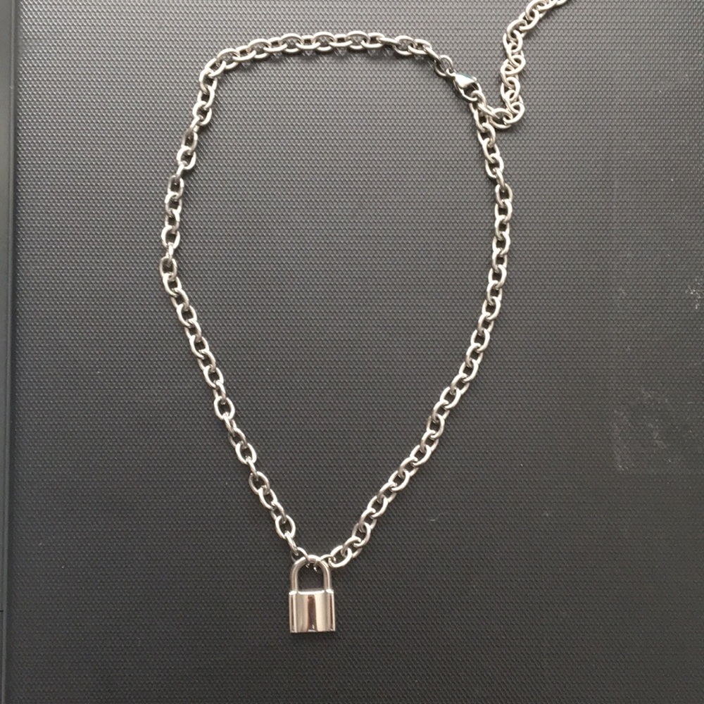Silver chain necklace with lock
